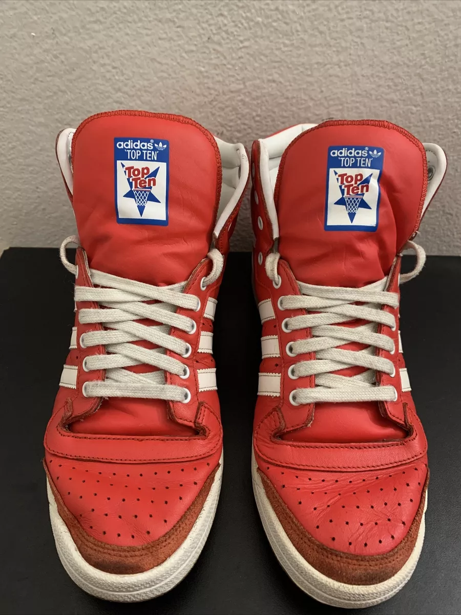 Red leather adidas clearance