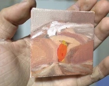 Reclining Female Oil Painting, miniature 2.56"x2.56" Signed, Outsider Art, READ 