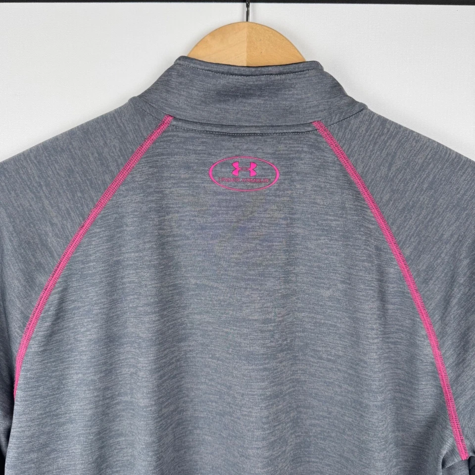 Under Armour Heat Gear 1/4 Cremallera Gris Con Borde Rosa Talla Mediana Foto 4 de 4