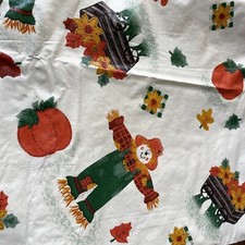 Fall Harvest Vinyl tablecloth - Flannel back Scarecrow Pumpkins Oblong 52 x 70