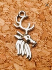LOT 4 BULK SILVER CHRISTMAS REINDEER DEER MOOSE HEAD WINTER CHARMS 28mm x 12mm