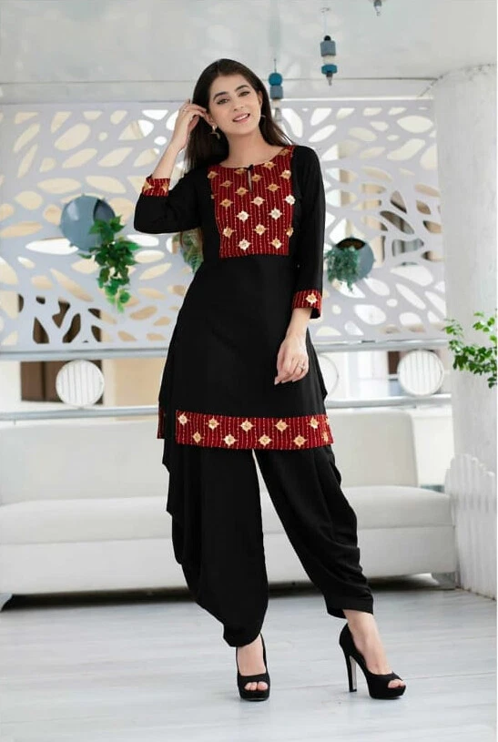 Buy Black Rayon Kurta Leggings Set Work Wear Online at Best Price