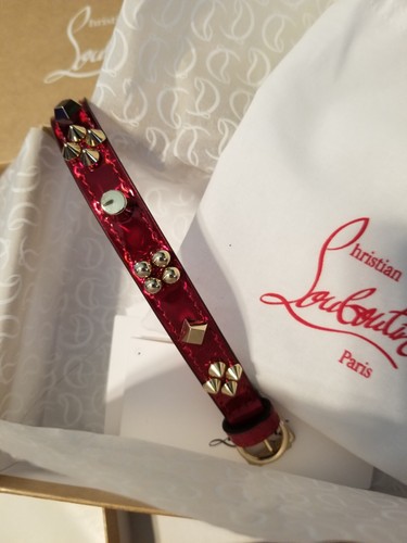 Louboutin Dog Pet Cat Collar Psychic Red Patent Leather Gold Studs Spikes XS - Picture 2 of 6