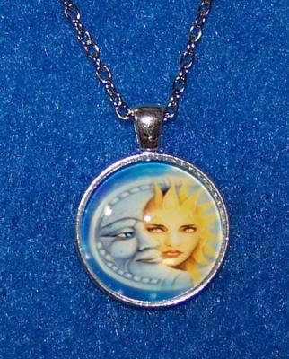 MOON SUN FACE YIN YANG  pendant Silver 20'' Necklace women men mom  GIFT 