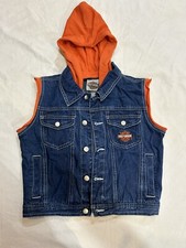 Kids Harley Davidson Size 7 Blue Denim Jean Vest with Detachable Hood
