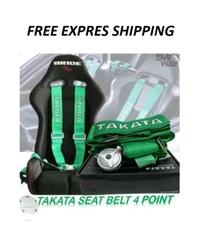 TAKATA Green 4 Point Snap-On 3" With Camlock Racing Seat Belt Harness UNIVERSAL