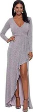 Betsy  Adam Long Long Sleeve Glitter Knit Gown Granite SIZE 14 NEW SHIMMERING