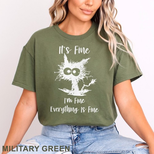It's Fine I'm Fine Everything Is Fine Shirt, Cute Black Cat Tee, , 202826 - Picture 13 of 19