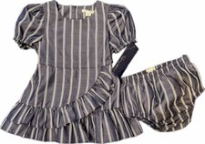 Habitual Kid Infant Ruffled Mock Wrap Dress w/bloomers - Indigo -sz 12 mo
