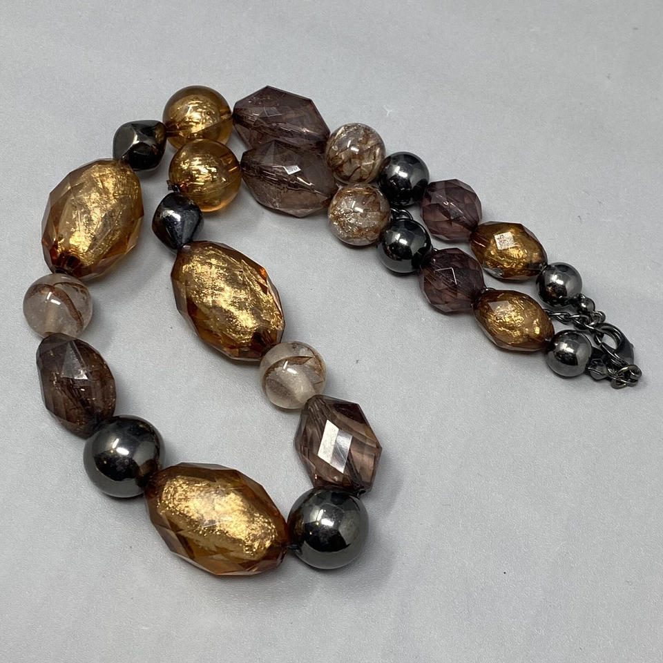 Collar New York Co Grueso Púrpura Cobre Marrón Cuentas Acrílico Lucite Lámina 21" Foto 4 de 4