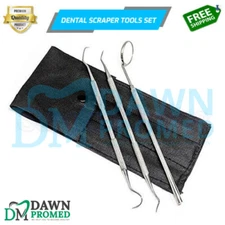 3 Pcs Dental Scraper Tools Set With Pouch Dentist Pick Medical Inst German Grade