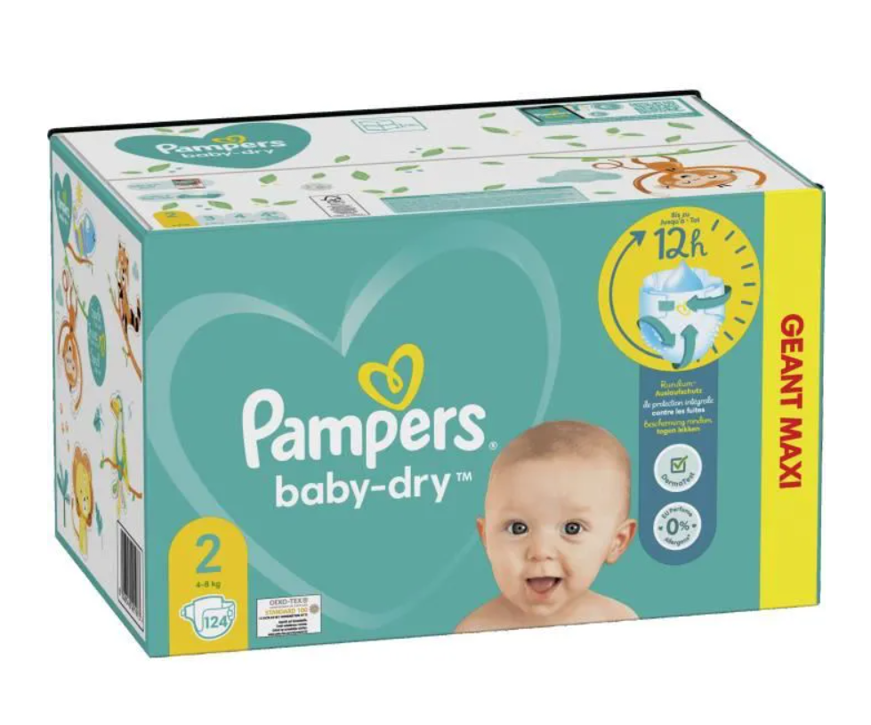 Lot De 116 Couches Pampers Baby-Dry Taille 2 (4-8 Kg) – Protection Et Sécheresse