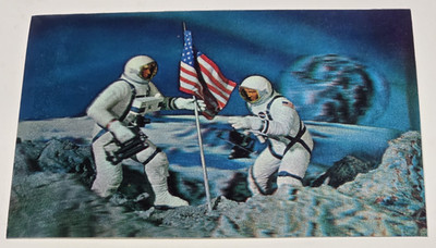 3D Apollo 11 Moon Landing Lenticular Astronauts USA Flag Space Postcard