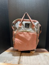 LAND Mommy Baby Diaper Bag Backpack Bottles Canvas Salmon Zip Pockets Travel