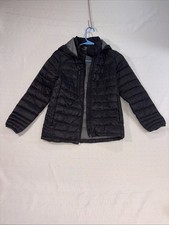 Boys Puffer Jacket Black Size 12  14 Snap-off Hood Zipper Pockets