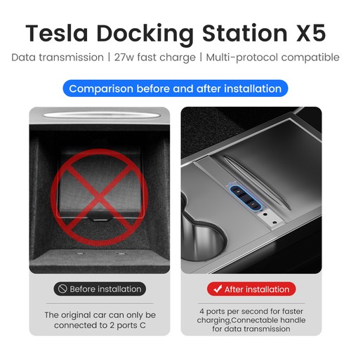 Tesla Model 3 Y Hub USB Câble Charge Rapide Adaptateur Station d'accueil Console Centrale - Photo 3 sur 26