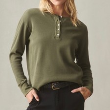 NWOT American Giant Women's Olive Green Thermal Henley Shirt Top Made in USA S
