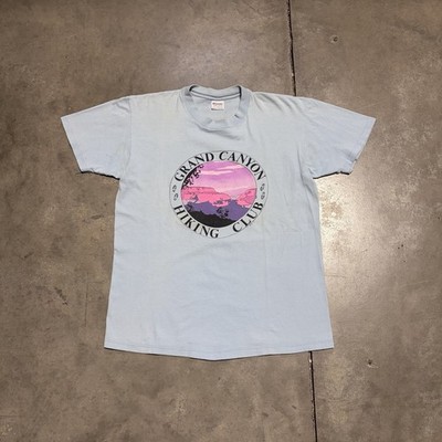 Vintage 80s Graphic T Shirt Men L Blue Pink Grand Canyon Hiking Club Stedman USA