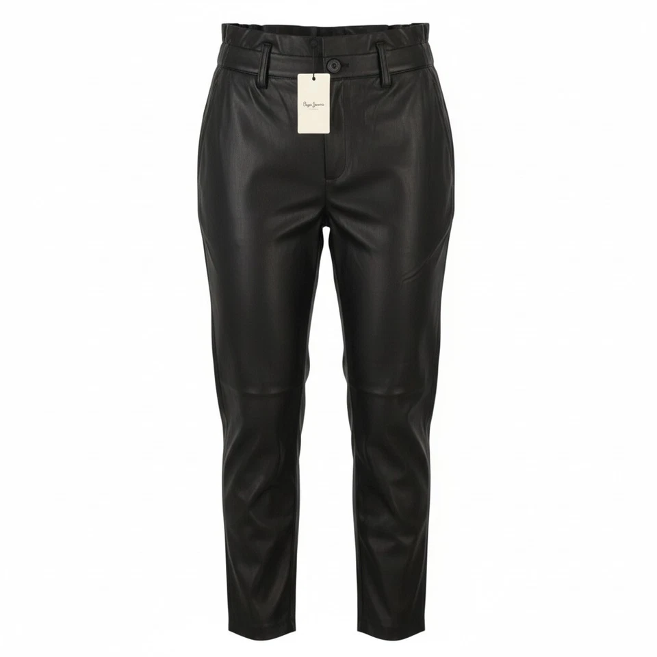 PEPE JEANS Nika Pantalon Droit Pour Femme XL W32 Noir Enduit Taille Élastique - Photo 4/4