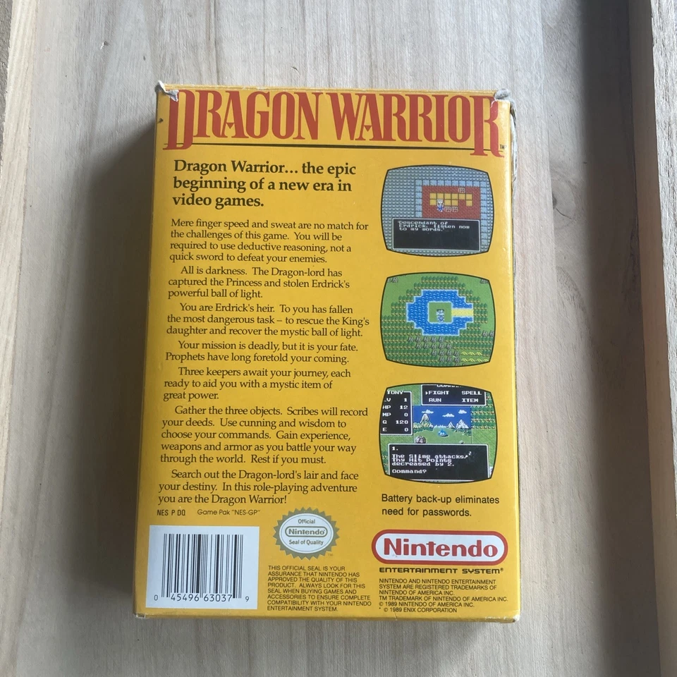 Nintendo Dragon Warrior Nes **CIB** COMPLETO** *Incluye protector de plástico* Foto 3 de 4