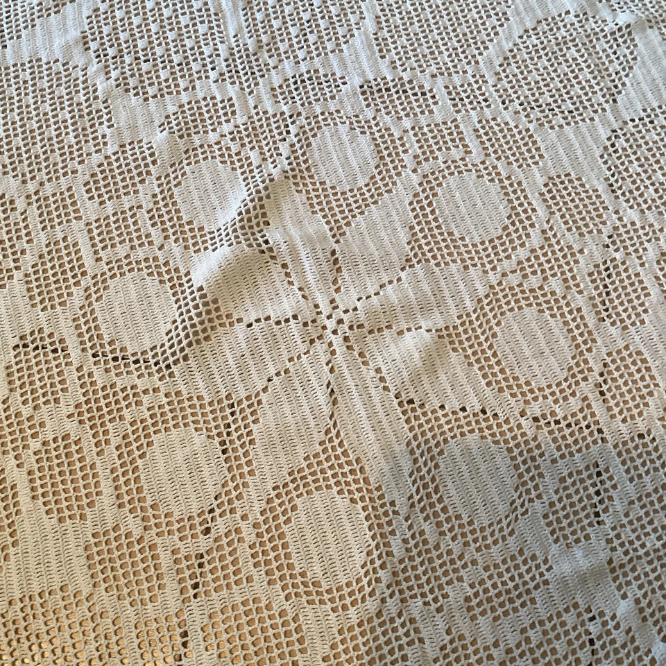 Nappe Ronde Crochetée Main En Coton Blanc Motif Floral 150 Cm De diamètre  - Photo 4/4