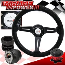 Quick Release + Black Wood Sparkling Steering Wheel + Extender For 86-89 Integra
