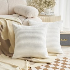 Demetex White Pillow Covers 24x24 Corduroy Striped Euro Sham Set of 2