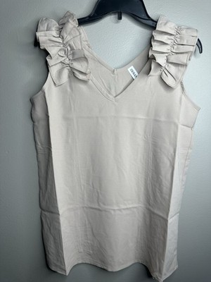 NEW ZENANA Women s SZ MEDIUM V-Neck Sleeveless Blouse Ruffle Shoulder ASH MOCHA
