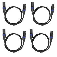 4x 3FT Color Coded 3Pin Light DMX Cable Male to Female XLR Stage DJ Lighting