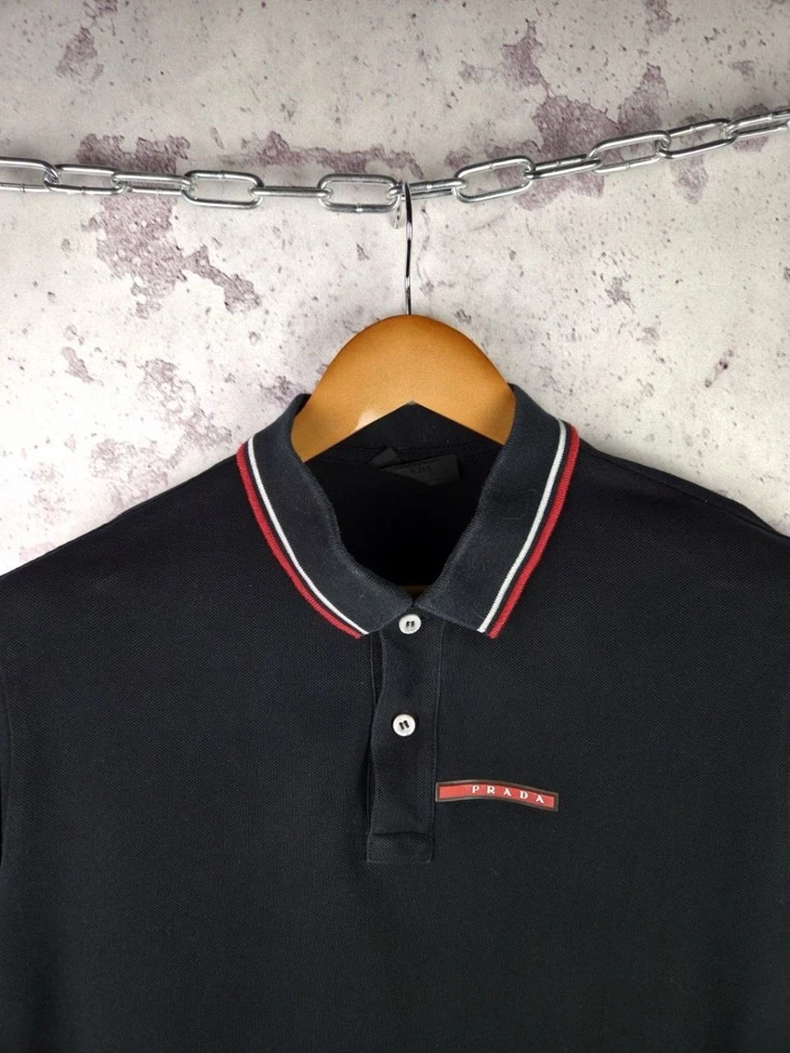Prada Milano Polo Shirt Men’s Luxury Y2K Red Logo Black Classic Size L - Image 2 of 4
