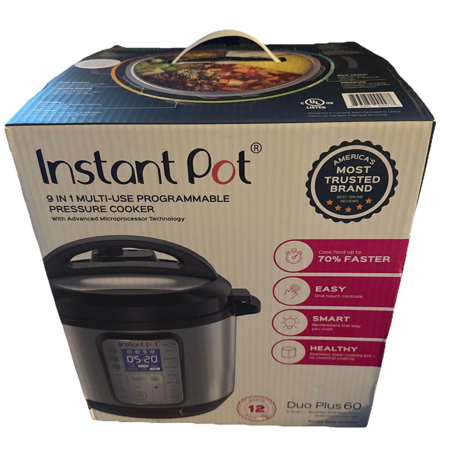 Instant Pot Duo Plus 60 - 1000W, 6 Quart, 9-in-1 Pressure Cooker - Silver/Black