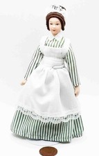 Dolls House Maid In A Green Striped Dress 1:12 Scale Miniature Ladies tumdee