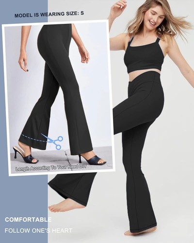 Flare Yoga Pants for Women, Black Flared Leggings Crossover Tummy Control Wor... - Picture 4 of 9