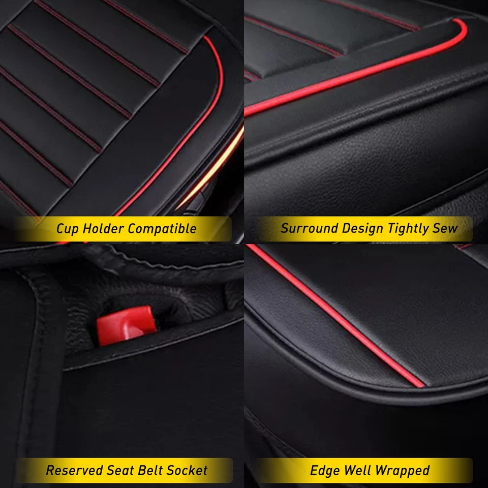 Front Rear Side Black Red 5-Seat Full Set Covers For Sedan Hatchback SUV Pickup - image 3 of 4