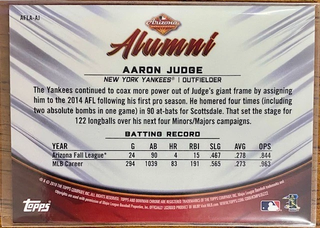 Aaron Judge 2019 Bowman Chrome AFL Alumni Refractor (AFLA-AJ) - New York Yankees - Image 2 of 2