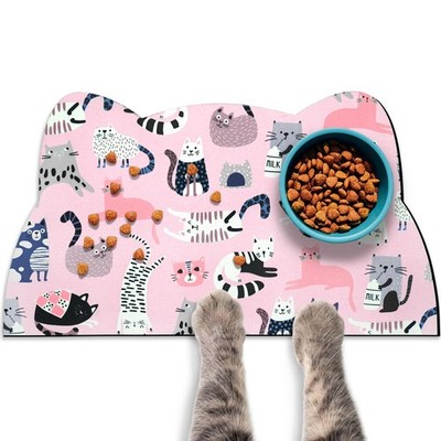 Pink Cat Food Mat Dog Water Bowl Absorbent Pet Feeding Placemat 17.7x9.8 In