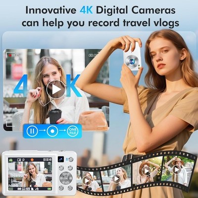 4K Digital Camera, 64MP Autofocus Vlogging Camera, 16X Zoom 32GB Card for Teens