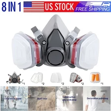 Half Face Gas Mask Respirator Set For Painting Spraying Safety Facepiece US
