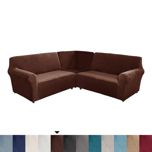3-Teiliger Sofabezug Ecksofa 5/7 Sitzer Sofabezug L Form Couch Samt Überzüge DE - Bild 12 von 73