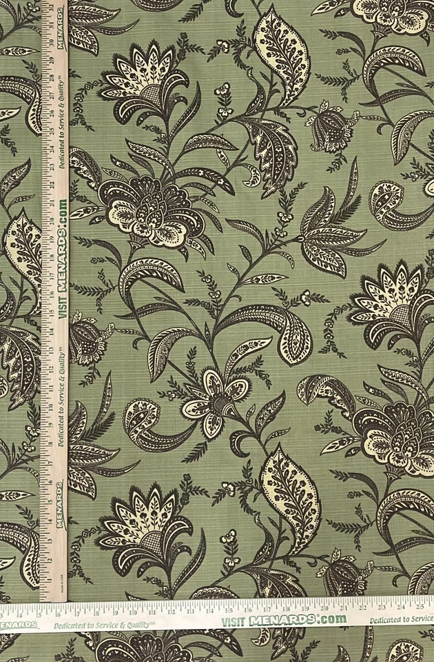 4 Yardas Waverly Sun N Sombra Verde Crema Marrón Taupe Grande Estampado Jacobino Paisley Foto 4 de 4