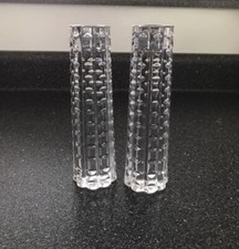 Lot Of 2 Clear Solid Glass Candlesticks 7 Inches Tall New