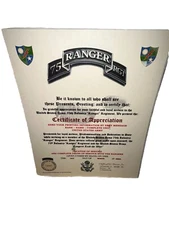U.S. ARMY 75 RANGERS - 75TH RANGER REGIMENT / CERTIFICATE OF APPRECIATION