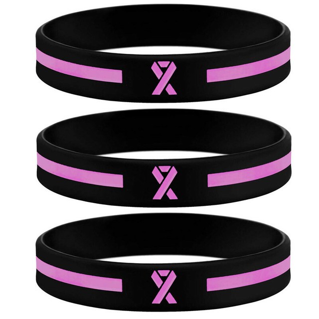 3x Breast Cancer Awareness Black Silicone Bracelet Wrist Band Find The