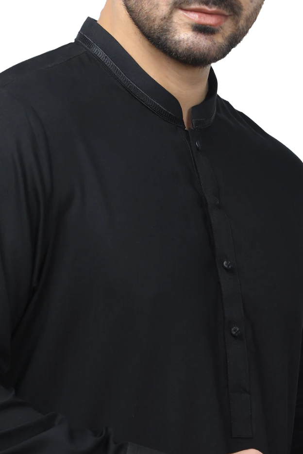 Men’s Pakistani Plain Black Shalwar Kameez – 100% Cotton, Casual Eid Kurta Salwar, Zak Brand