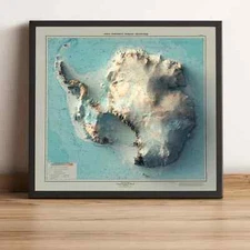 Antarctica  Map, Antarctica 2D Relief Ma (Labels in Cyrillic) - 2D Flat Print