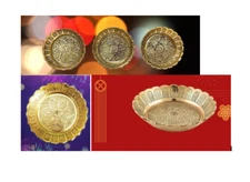 3 Brass Floral Nakashi Religious Hindu Puja Aarti Tika Work Plates Bowls Home