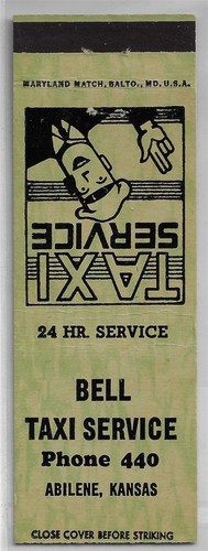Bell Taxi Service Abilene Kansas Ph 330 Manumark 1949 FS Empty Matchcover