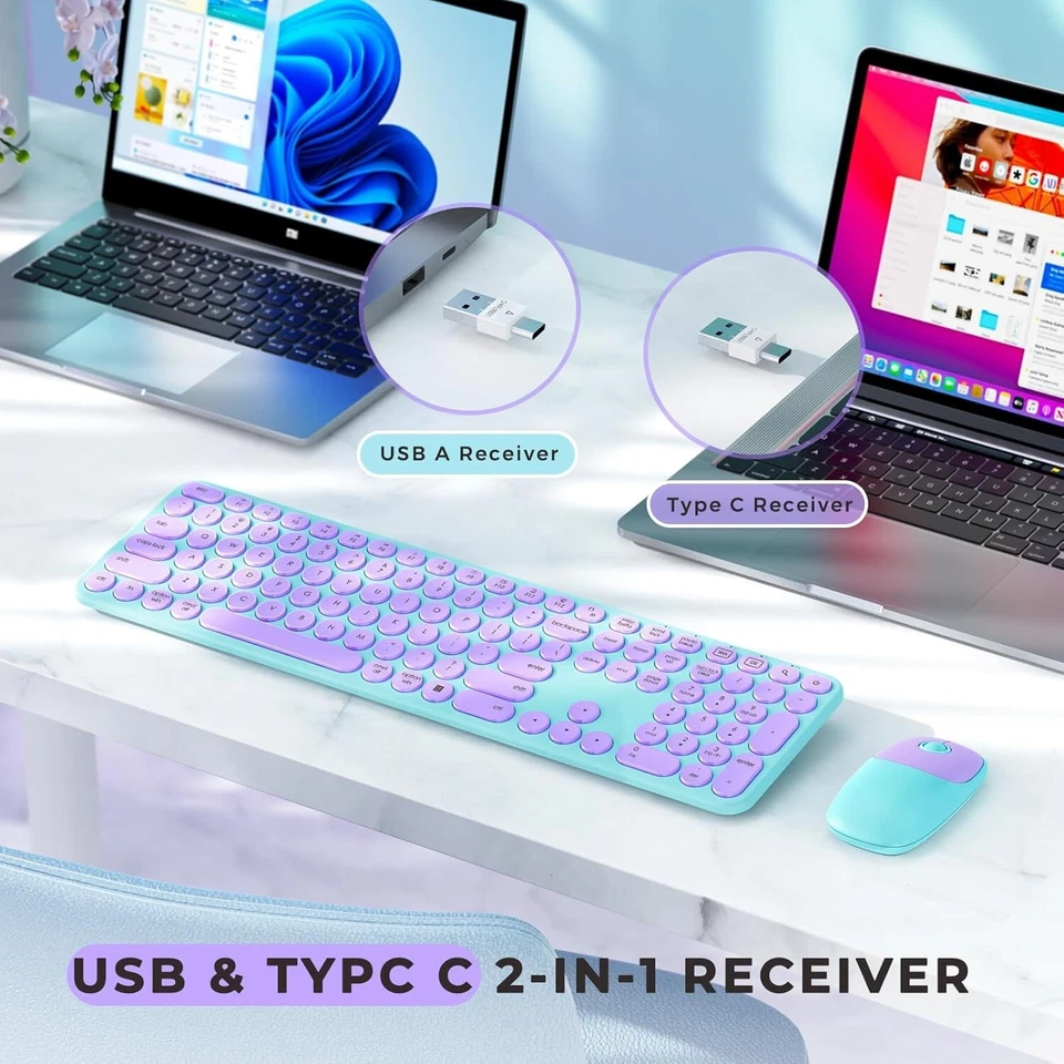 Wireless Keyboard and Mouse Combo, Seenda USB/Type C Wireless Mouse and Keyboard - Image 2 of 4