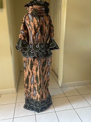 NIGERIAN AFRICAN WAX ANKARA BLOUSE/ SKIRT & HEAD TIE- ETHNIC CLOTHING AFRICA-XL