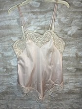 Vintage Formfit Chantilly Silky Teddy Romper Size 36 14/16 Nude Beige Lace Snaps